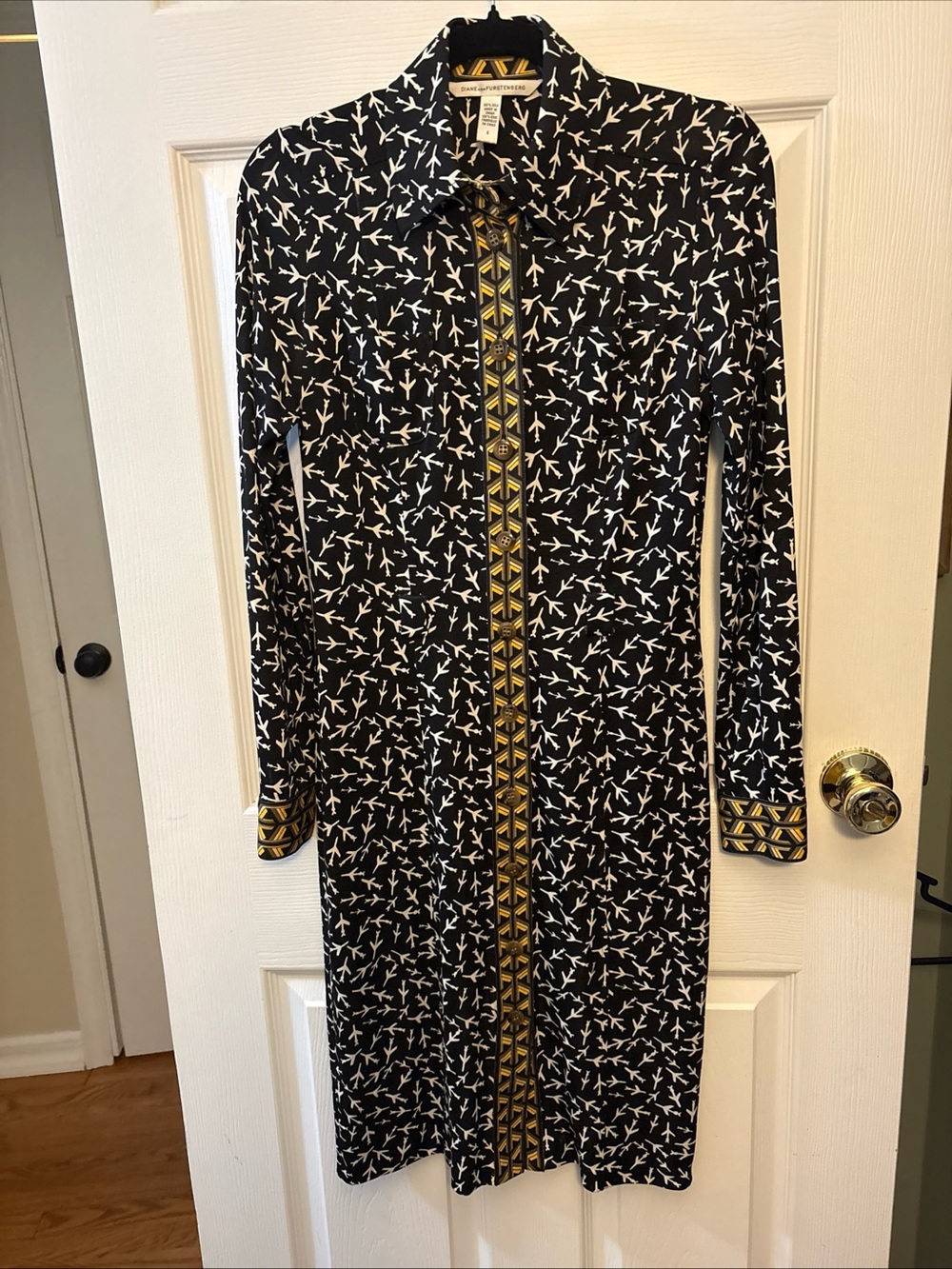 Diane Von Furstenberg 100% Silk Dress with Gold Trim